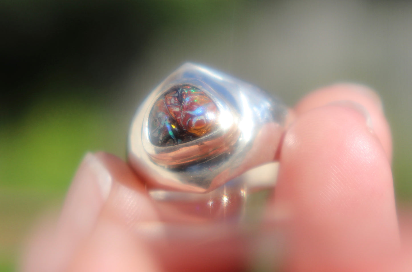 Koroit boulder opal and sterling signet size 7.5