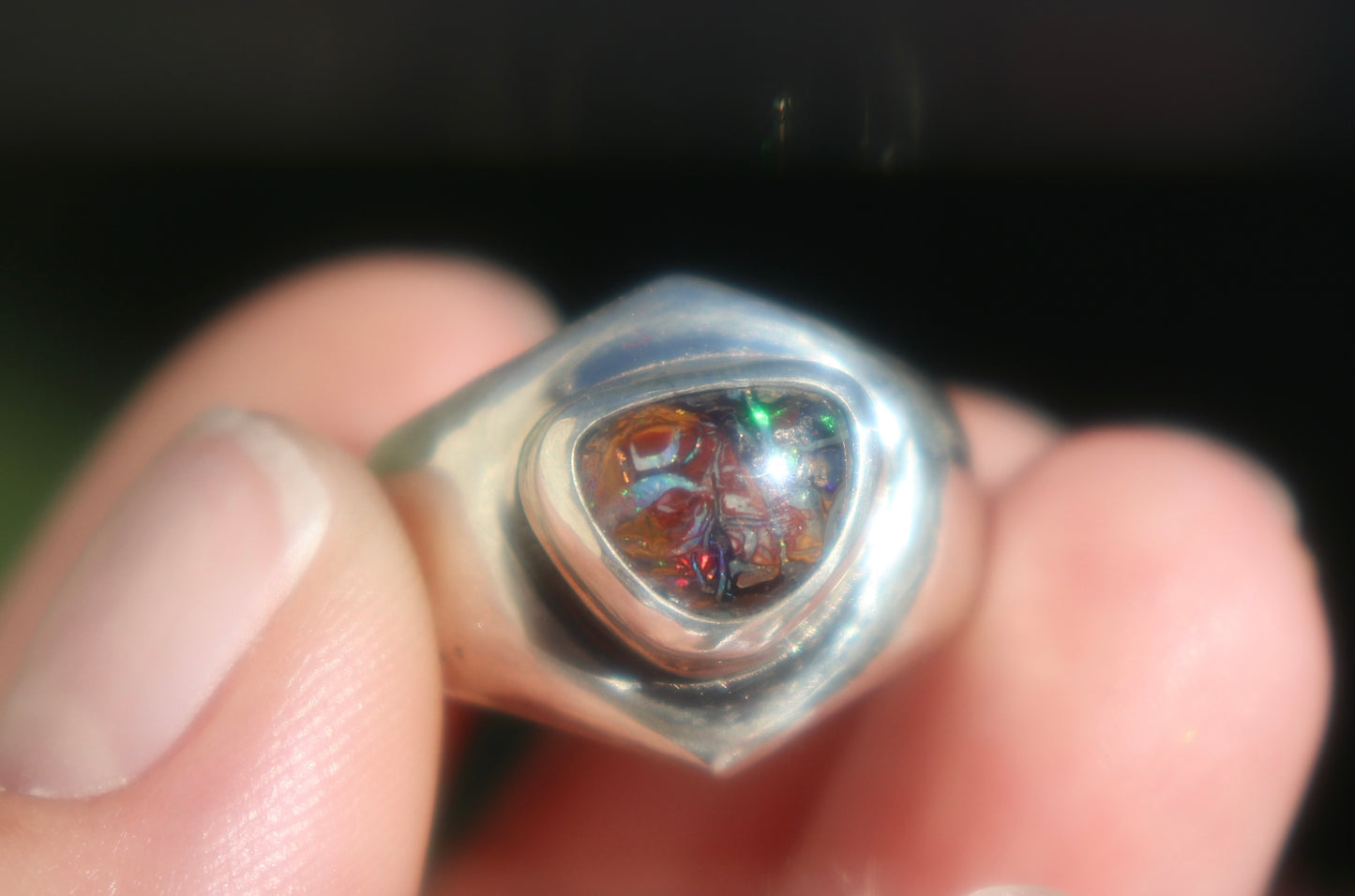 Koroit boulder opal and sterling signet size 7.5