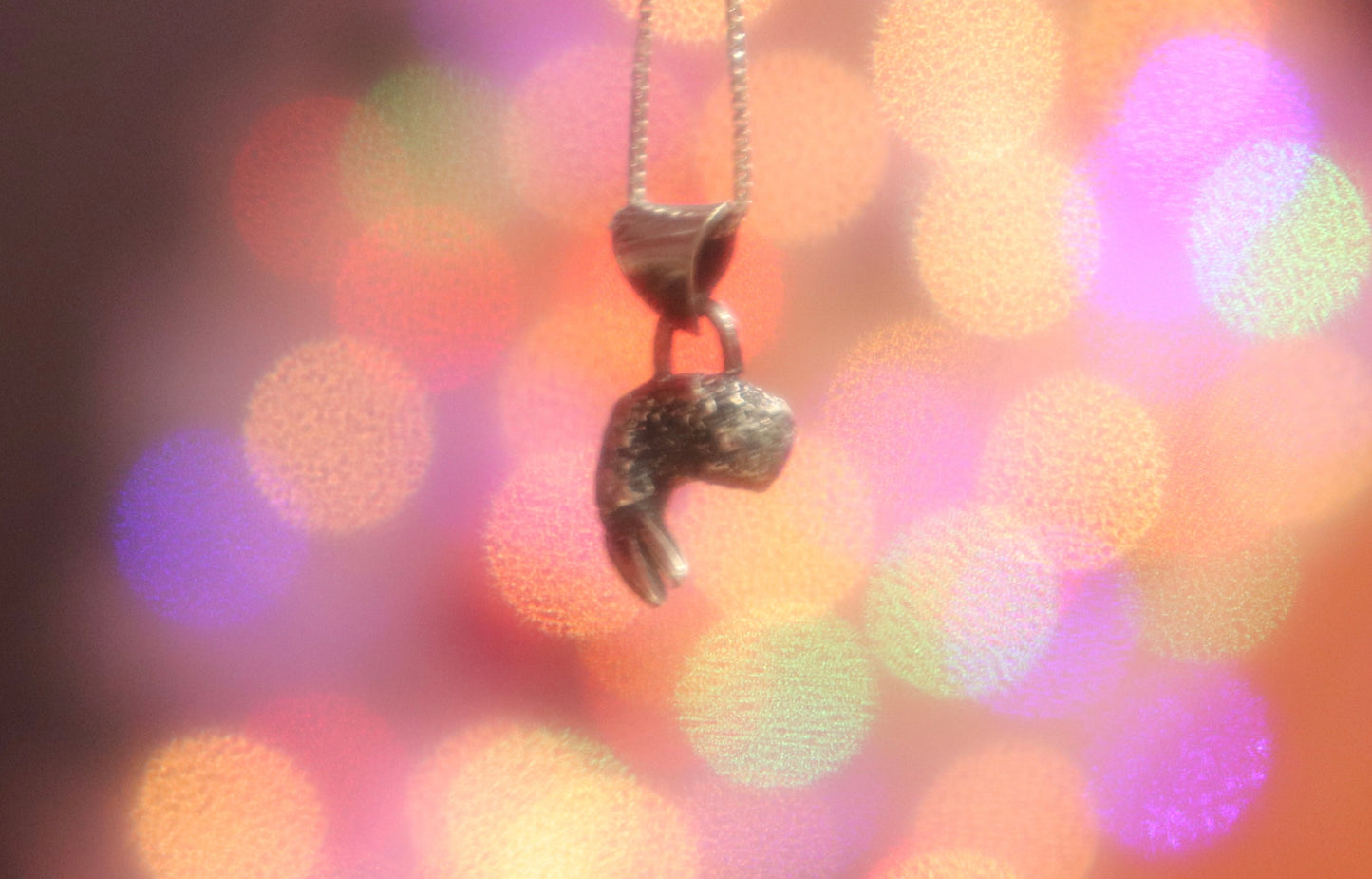 Sterling silver breaded shrimp pendant