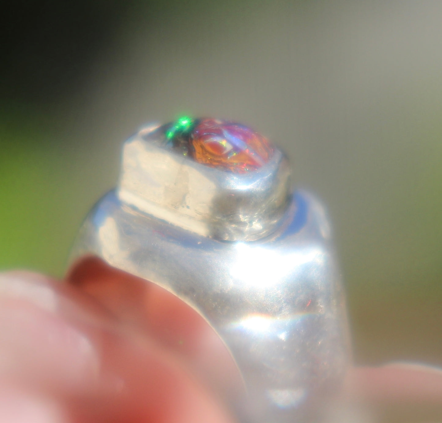 Koroit boulder opal and sterling signet size 7.5