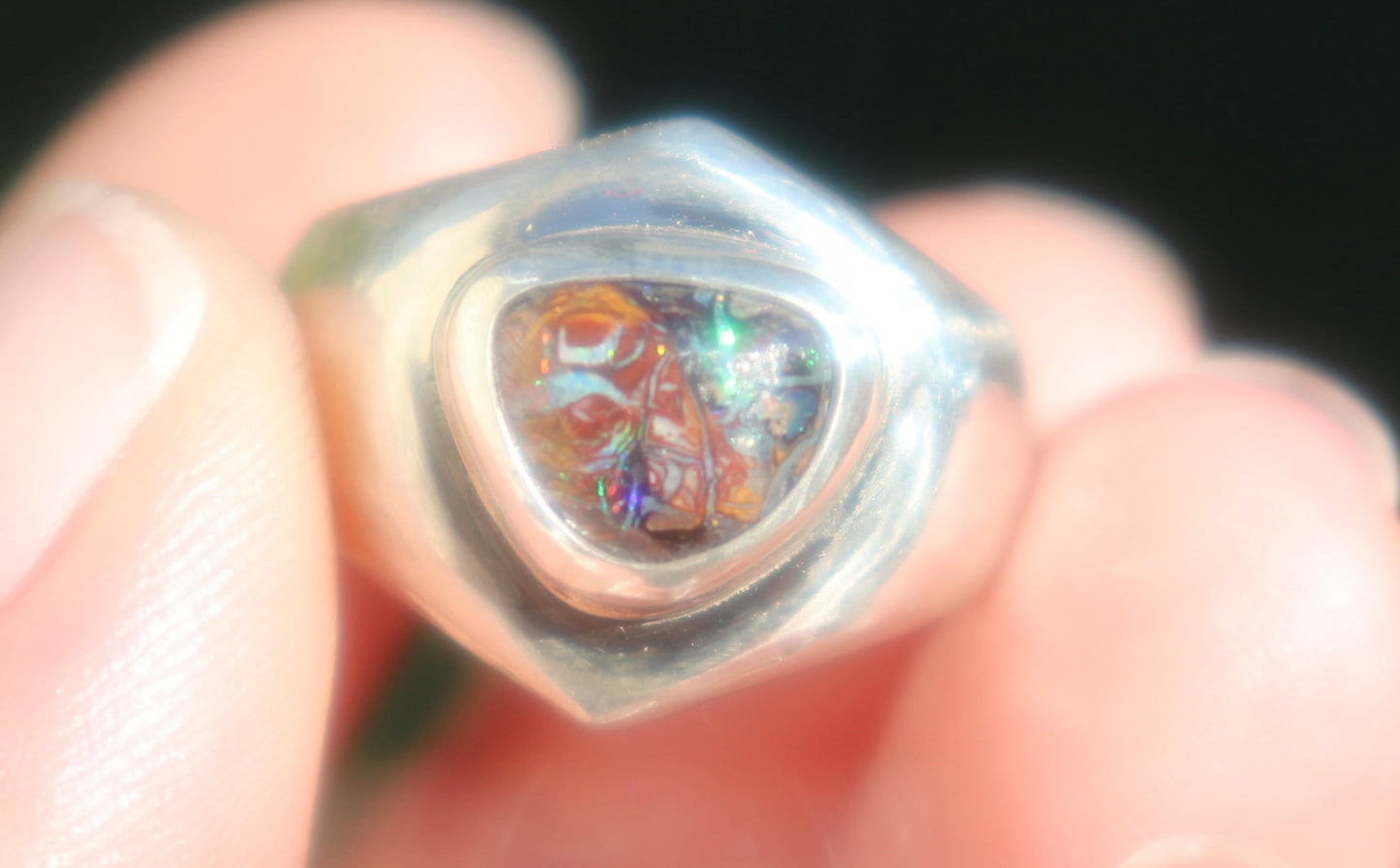 Koroit boulder opal and sterling signet size 7.5